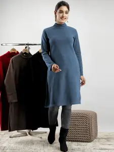 SUTI Turtle Neck Long Sleeves Woollen Long Tunic