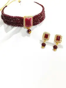 JMBW INTERNATIONAL Stone-Studded & Beaded Necklace With Earrings