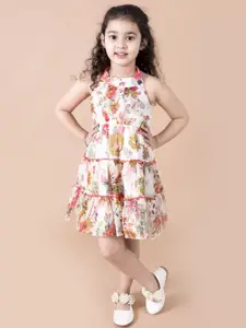 pspeaches Girls Floral Printed Halter Neck Chiffon Fit & Flare Dress
