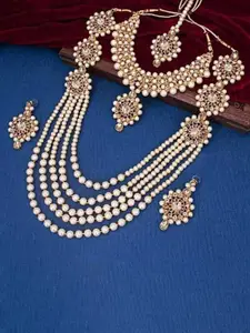 JMBW INTERNATIONAL Beaded Stone-Studded Necklace With Earrings & Maang Tikka