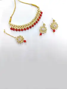 JMBW INTERNATIONAL Gold-Plated Necklace & Earrings with Maang Tika