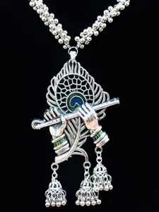 JMBW INTERNATIONAL Oxidised Flute & Feather Shaped Necklace and Earrings