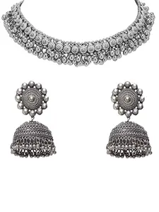 JMBW INTERNATIONAL Silver-Plated Oxidised Necklace & Earrings