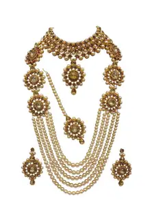 JMBW INTERNATIONAL Beaded Stone-Studded Necklace With Earrings & Maang Tikka