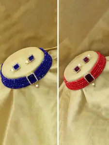 JMBW INTERNATIONAL Set Of 2 Gold Plated Beaded Layered Choker & Earrings