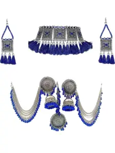 JMBW INTERNATIONAL Sterling Silver Beaded Stone-Studded Necklace With Earrings