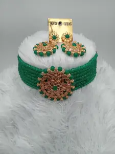 JMBW INTERNATIONAL Set Of 2 Gold-Plated Stone Studded & Beaded Necklace and Earrings