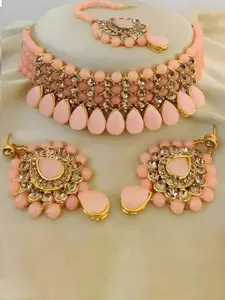JMBW INTERNATIONAL Artificial Beads Beaded Necklace with Earrings & Maang Tika