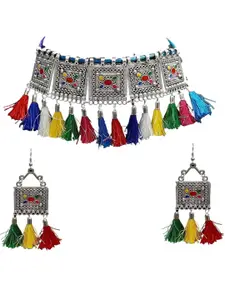 JMBW INTERNATIONAL Sterling Silver-Plated Beaded Oxidised Necklace and Earrings