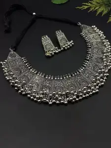 JMBW INTERNATIONAL Women Silver-Plated Oxidised Chocker Necklace & Earrings
