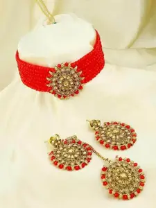 JMBW INTERNATIONAL Beaded Necklace with Earrings & Maang Tika
