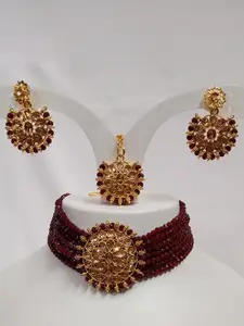 JMBW INTERNATIONAL Necklace With Earrings and Mangtika Jewellery Set