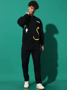 GRIFFEL Men Graphic Printed Sweatshirt with Mid Rise Track Pants
