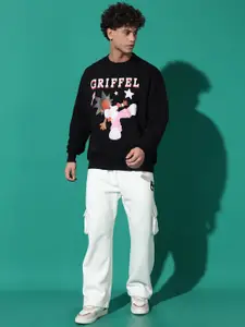 GRIFFEL Men Printed Sweatshirt with Mid-Rise Track Pants