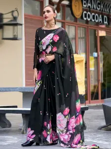 DEVATITHI Black Pure Georgette Saree With Exclusive Print Saree