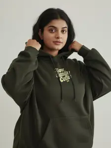 FFLIRTYGO Women Typography Printed Hooded Sweatshirt