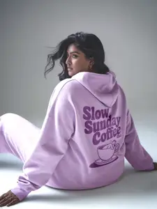 FFLIRTYGO Women Typography Printed Hooded Sweatshirt