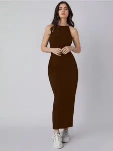 AAHWAN Women Halter Neck Bodycon Midi Cotton Dress