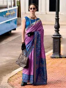 DEVATITHI Ethnic Motifs Soft Silk With Ikkat Border Saree