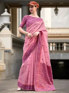 DEVATITHI Pink SOFT LINEN COTTON Saree