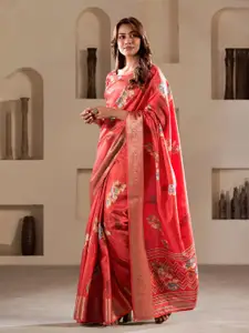 DEVATITHI Soft Dola Silk With Foil Print & Dusty Color Matching Saree