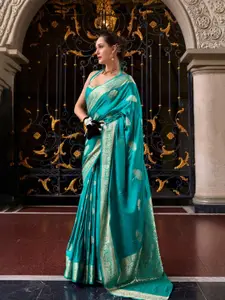 DEVATITHI Woven Design Zari Sattin Mungha Silk Saree