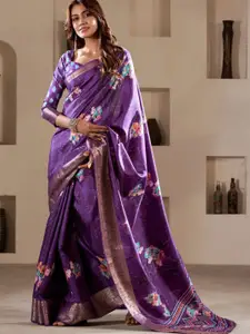 DEVATITHI Soft Dola Silk With Foil Print & Dusty Color Matching Saree
