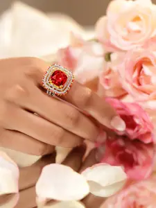 Rubans 22K Gold Plated Cubic Zirconia Studded Adjustable Finger Ring