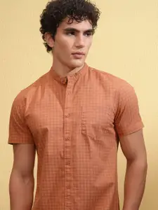 HIGHLANDER Men Cotton Linen Printed Checked Casual Shirt