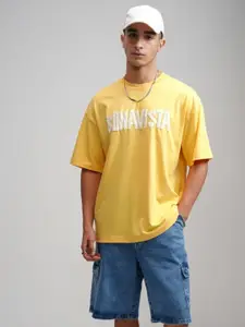 HIGHLANDER Men Round Neck Half Sleeve Oversized T-shirt with Puff Print