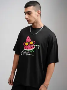 HIGHLANDER Men Round Neck Half Sleeve Oversized Embellished T-shirt