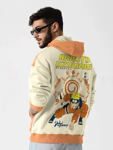 Crazymonk Printed Anime Naruto Uzumaki Oversized Fit Hooded Sweatshirt