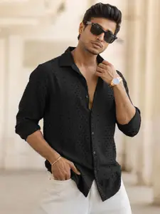 Powerlook Men Spread Collar Self Design Casual Shirt