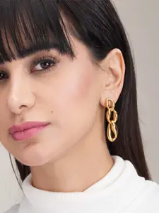 PALMONAS Gold-Plated Teardrop Shaped Drop Earrings