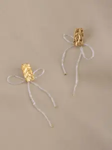 PALMONAS Gold Plated Stainless Steel Artificial Beads Drop Earrings