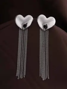 PALMONAS Silver Plated Stainless Steel Heart Shaped Drop Earrings