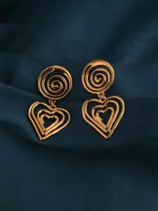 PALMONAS Stainless Steel Gold Plated Swirling Heart Drop Earrings