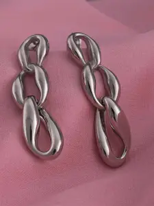 PALMONAS Stainless Steel Silver-Plated Contemporary Drop Earrings