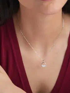 PALMONAS Stainless Steel Silver-Plated Cubic Zirconia Octagon Necklace