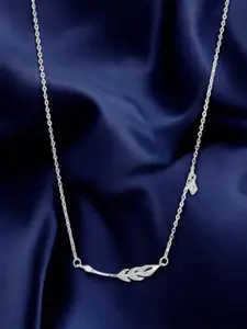 PALMONAS Stainless Steel Silver-Plated Cubic Zirconia Leaf Necklace