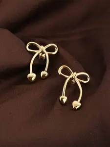 PALMONAS Stainless Steel Silver Plated Contemporary Bow & Heart Drop Earrings
