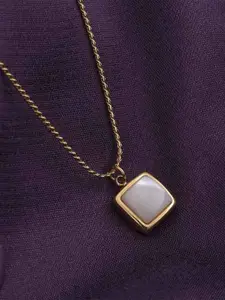 PALMONAS Stainless Steel Gold-Plated Cubic Zirconia Square Necklace