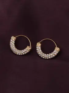PALMONAS Gold-Plated Stone Studded Circular Hoop Earrings