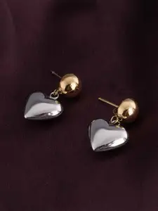 PALMONAS Stainless Steel Gold-Plated Heart Shaped Drop Earrings