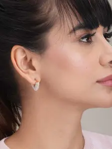 PALMONAS Gold-Plated Beaded Heart Shaped Hoop Earrings