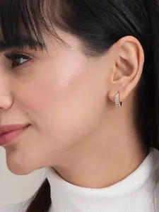 PALMONAS Stainless Steel Gold Plated Stone Studded Circular Hoop Earrings