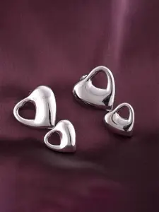 PALMONAS Silver Plated Stainless Steel Heart Shaped Drop Earrings