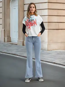 Flying Machine Women Flared High-Rise Heavy Fade Stretchable Jeans