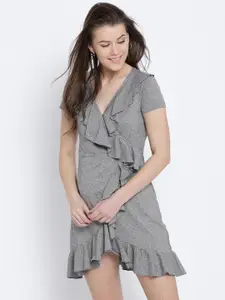 Sera Women Grey Melange Solid Wrap Dress