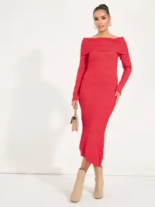 Styli Women Off Shoulder Mermaid Hem Sweater Midi Dress